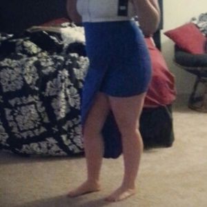 Sexy high low, blue skirt